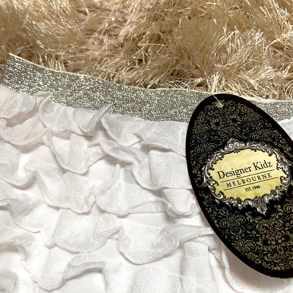 NWT Designer Kidz white silver ruffle skirt 12 - Picture 2 of 7